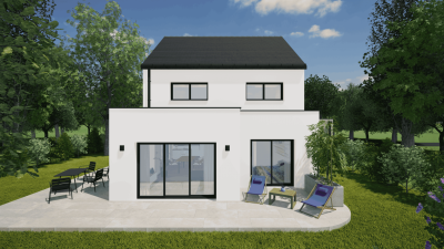 maison 2 pans ardoise avec toiture terrasse Bretagne Rennes